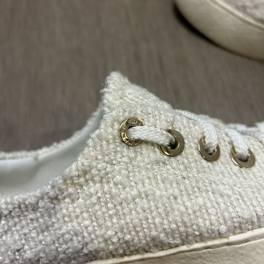 Chanel 24P Tweed Low Top Sneakers Shoes White Gold Eyelets Women's Size 39 - Picture 8 of 13
